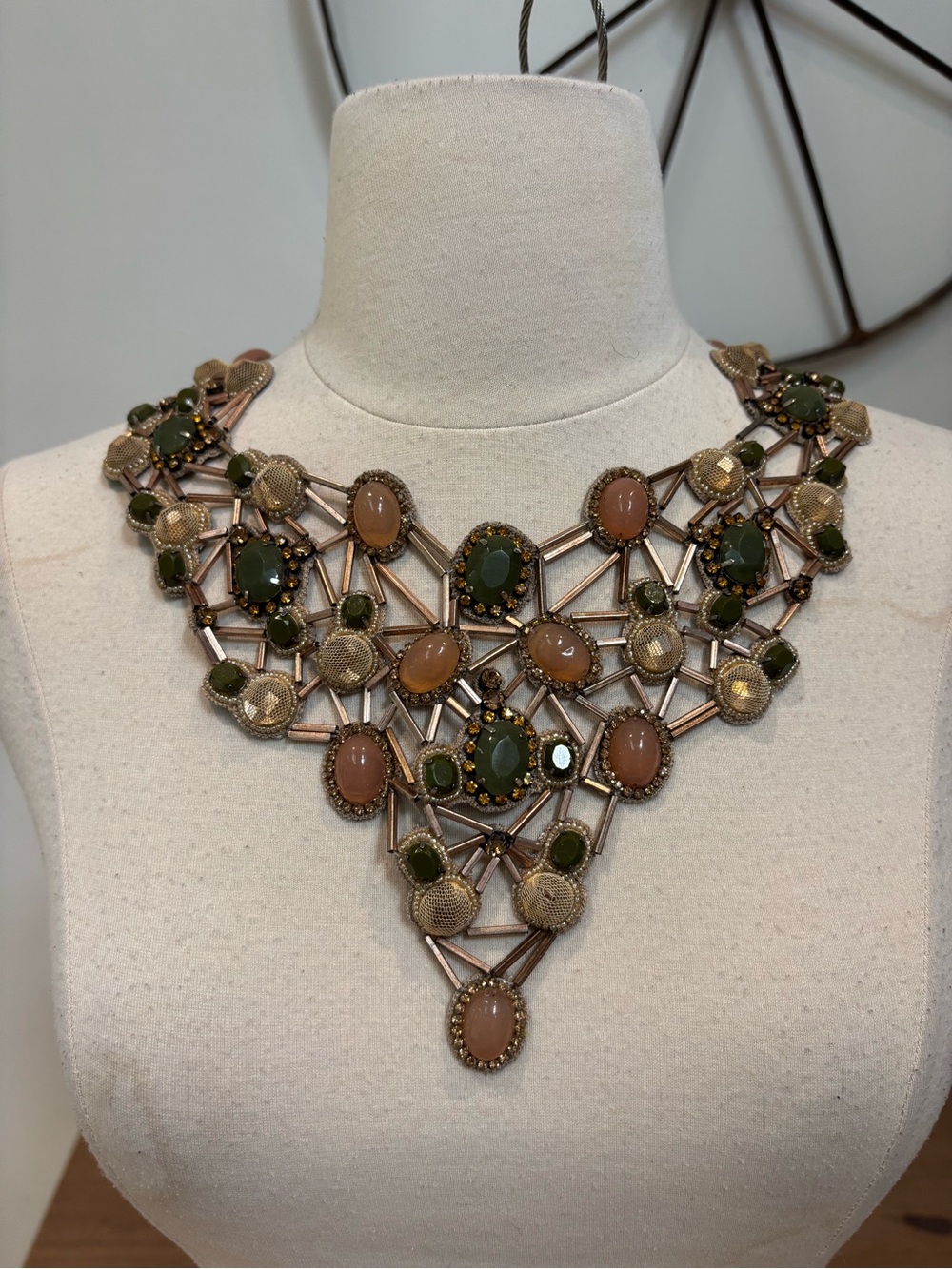 DEEPA GURNANI gold and green Crystal and beaded statement bib necklace $550 - Picture 3 of 8